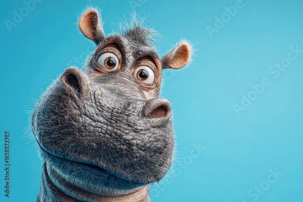 Fototapeta Funny hippo caricature portrait. Ai generative art