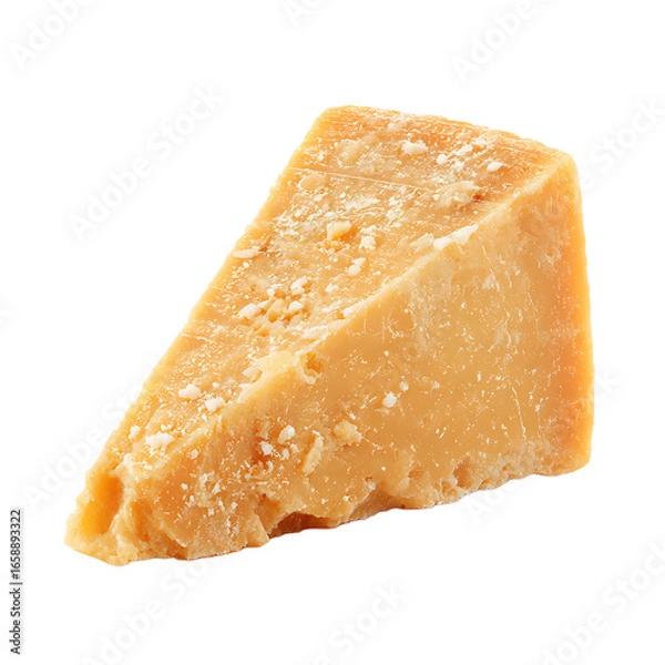 Fototapeta A wedge of hard granular cheese with a scattering of crystals showcasing its aged texture and rich savory flavor against a dark background