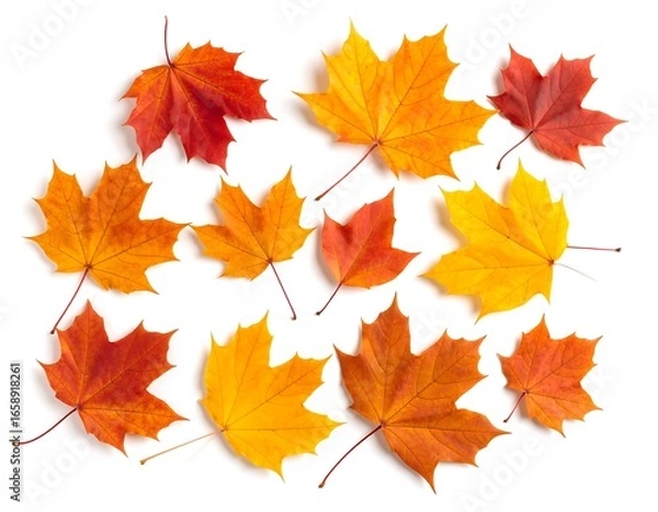 Fototapeta Autumn leaves arranged on white background (2)