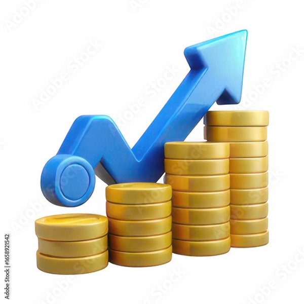Fototapeta 3d financial growth chart with stacked coins isolated on transparent background