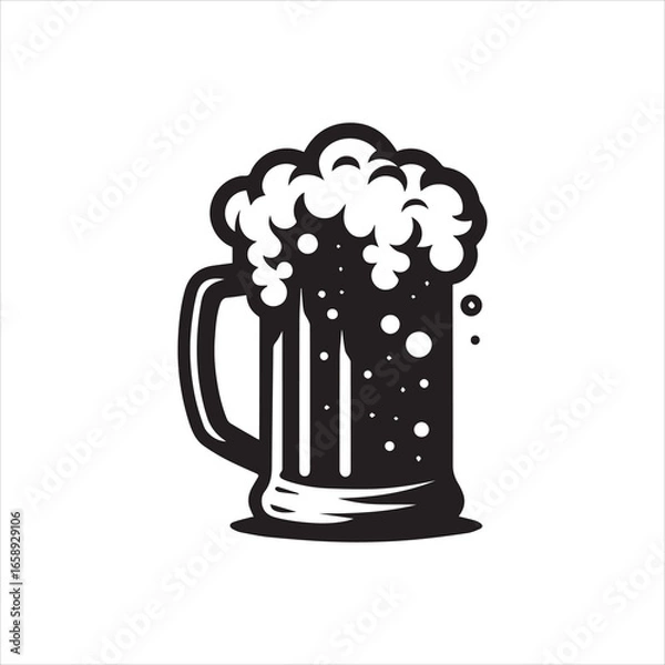 Obraz Bold Black and White Beer Mug with Frothy Foam and Bubbles.