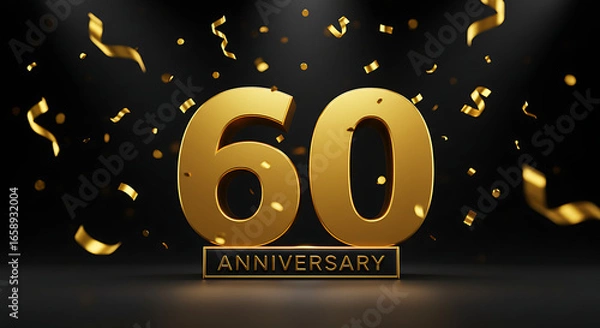 Fototapeta Luxurious Golden 60th Anniversary Celebration with Shimmering Confetti and Luminous Lights
