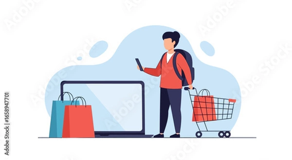 Fototapeta Convenient online retail therapy illustration showcasing digital commerce with ease of purchase and secure transactions for everyday shopping needs
