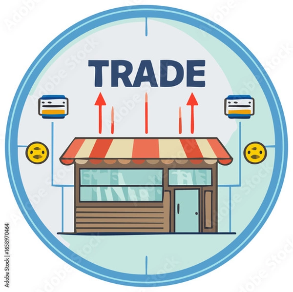 Fototapeta Trade Concept Illustration Shop Arrows Customer Database Digital Network Circle