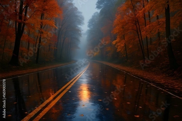 Obraz Landscape of Mirror Forest Ground Reflecting Golden Cinematic Sky