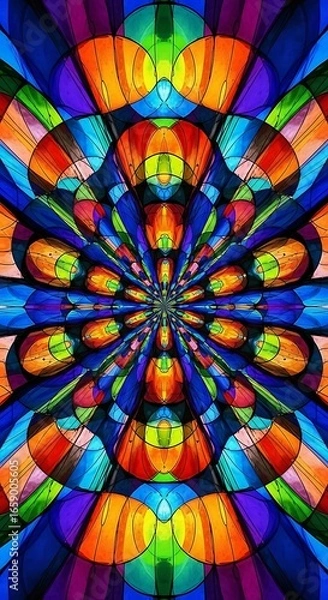 Fototapeta Kaleidoscopic Vibrations: A Burst of Symmetrical Color and Abstract Light Playful