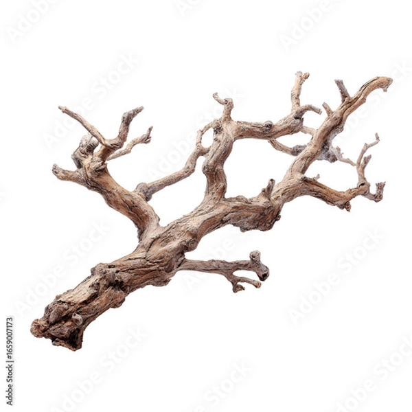 Fototapeta Dried Twisted Tree Branch Isolated on Black Background