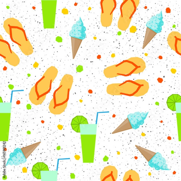 Fototapeta Summer time seamless pattern background. Abstract childish handmade application for design card, party invitation, vacation poster, menu, textile fabric, t shirt, bag print etc