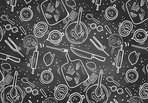 Obraz Hand Drawn Chalkboard cooking  pattern