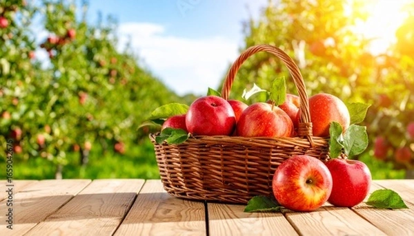 Fototapeta Freshly Picked Apples in a Rustic Basket