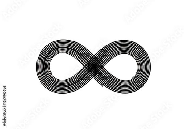 Fototapeta An abstract black and white graphic illustration of the infinity symbol, isolated on a transparent background