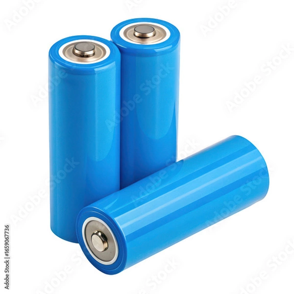 Fototapeta Three aa batteries isolated on transparent background