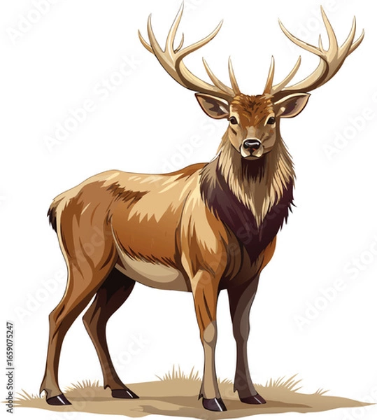 Fototapeta Vector illustration of a red deer stag with prominent antlers, showcasing its majestic profile against a simple background.