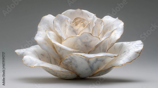Fototapeta 白大理石のバラ彫刻を静かな背景で撮影