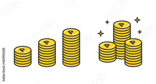 Obraz 積み上げられたポイントコイン。ポイ活。Stacked point coins. Point activities.