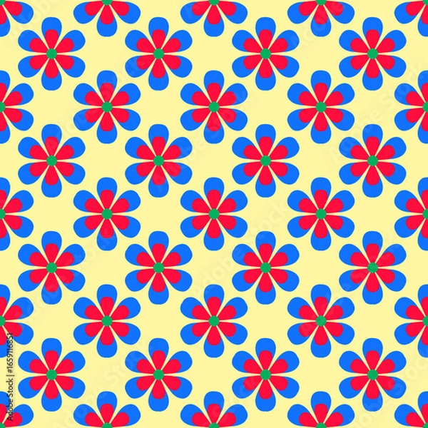Fototapeta Rainbow Daisies Red Blue Yellow Seamless Repeat 
