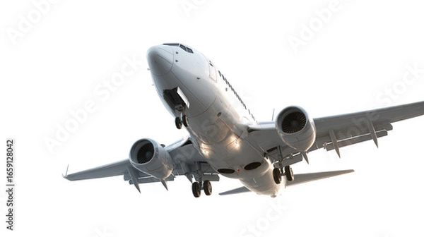 Fototapeta Low Angle View of Commercial Airplane Landing Gear Deployed on Transparent Background