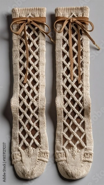 Fototapeta Beige patterned socks with laced top