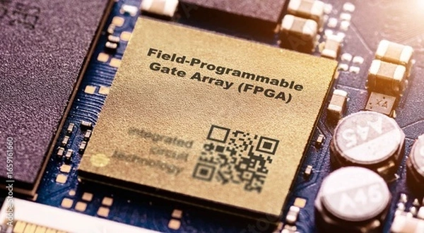 Obraz Field-Programmable Gate Array (FPGA) Reconfigurable IC for implementing custom digital circuits.