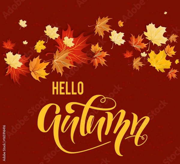Obraz Leaves on red background