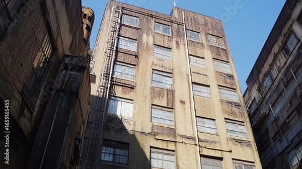 Obraz Urban industrial building facade, sunlit, aged