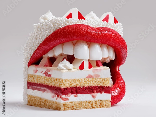 Obraz Teeth are biting into the cake