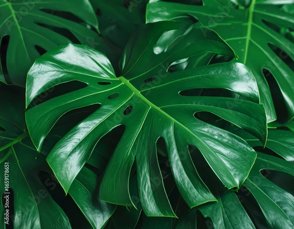 Fototapeta Monstera deliciosa plant leaves background tropical foliage greenery design