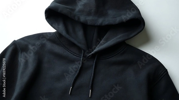 Obraz stylish black hoodie shown flat on white plain surface detailed fabric folds