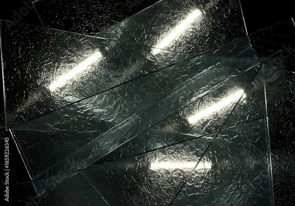 Fototapeta Stunning abstract textured glass panels illuminated by bright, modern light sources creating dynamic reflections