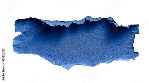 Fototapeta Torn blue paper piece on white background.