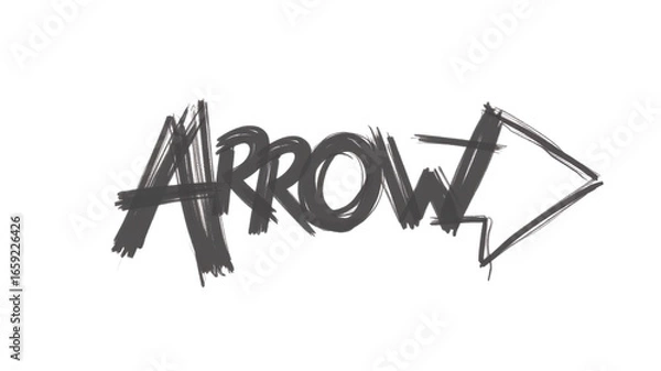 Fototapeta Arrow word with arrowhead drawn in black brush stroke style, dynamic and artistic design with transparent background