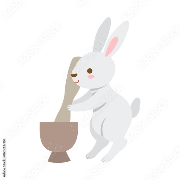 Obraz The moon rabbit pounding rice cakes.
