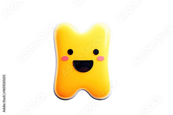 Obraz Cute Smiling Tooth Character with Pink Cheeks on Transparent Background