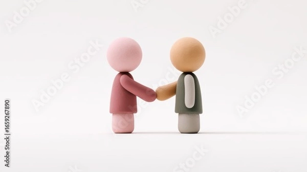 Obraz Two wooden figures shaking hands, a symbol of agreement and partnership two