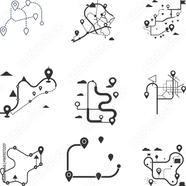 Obraz Route Map Flat Illustration - Travel Navigation Vector Icon