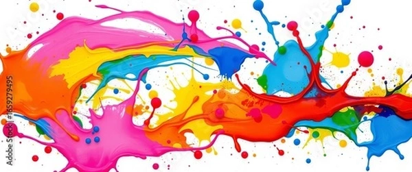 Fototapeta Vibrant multicolor paint splashes on white background, abstract art texture,  colorfulness,  texture