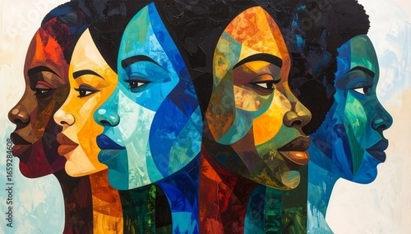 Obraz Abstract portrait of four women.  Colorful, expressive