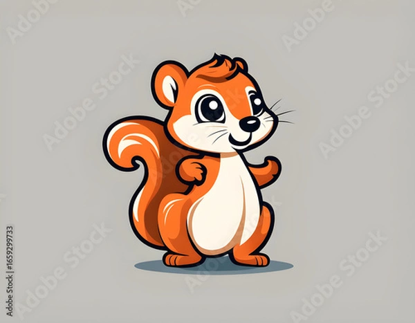Fototapeta Cute cartoon squirrel Logo Template. Vector Illustration of a Wild Animal. simple flat color background.