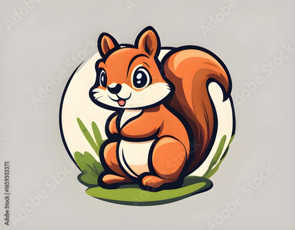 Fototapeta Cute cartoon squirrel Logo Template. Vector Illustration of a Wild Animal. simple flat color background.