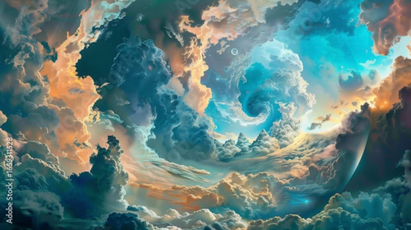 Fototapeta A dreamscape where each cloud forms a different painting 