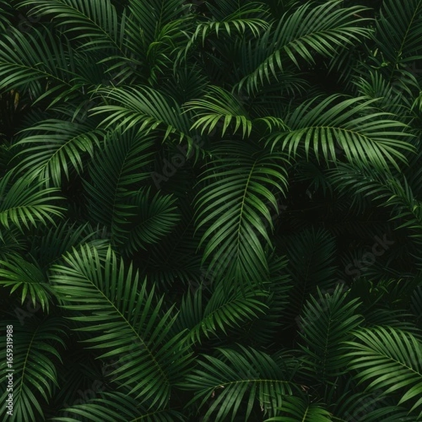 Fototapeta Lush tropical palm leaves, close-up, nature background