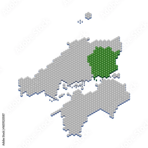 Obraz ハニカム構造状の岡山県の地図