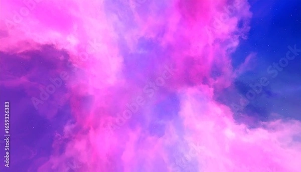 Obraz Abstract swirling clouds of vibrant pink and purple, on a blue background.  A digital artwork
