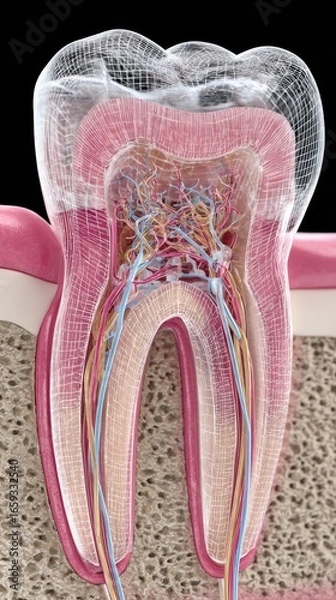 Obraz Cross-section view of a tooth, showing internal structures and blood vessels