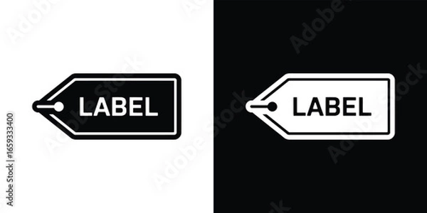 Fototapeta Label Tag Icon, White Word, Black Shape, Flat Design, Price Tag,