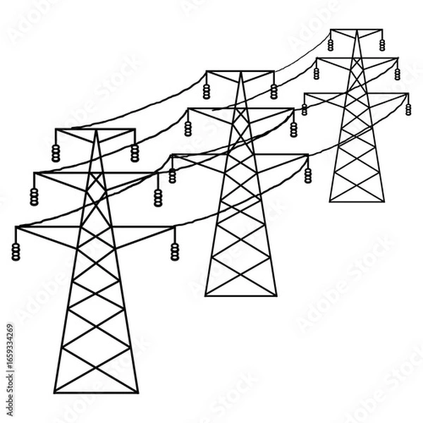 Fototapeta This is a pixel design illustrating the high voltage power line with electric poles, capturing energy, transmission, and infrastructure in a clean digital style.