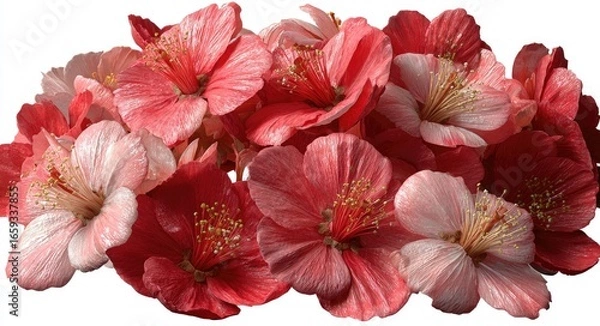 Obraz A cluster of pink and red blossoms,  softly lit against a white background
