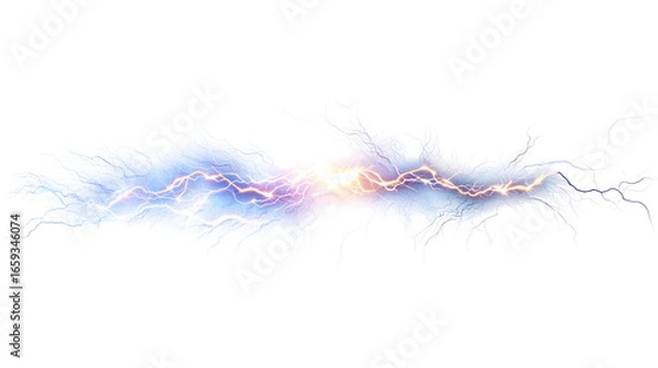 Fototapeta Colorful Lightning Discharge Effect on Transparent Backdrop for Creative Visual Projects