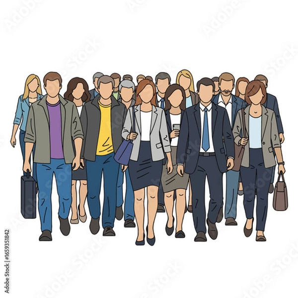 Fototapeta Diverse Group of Business Professionals Walking Together in an Urban Setting Wearing Gray Suits and Business Attire with Light Background