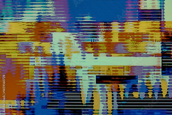Fototapeta Screen TV Glitch Error - Signal Disturbance Broken Monitor, VHS static noise glitch overlay